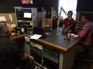 View of the radio studio with host Rick Hamada
