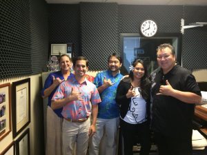 Host Rick Hamada and his radio show guests.